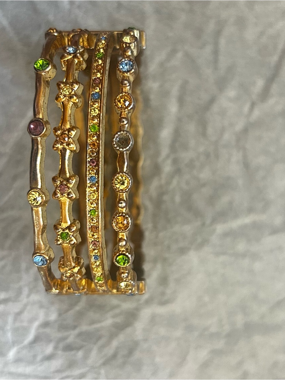 Vintage Gold-Tone Multi-Row Crystal Bangle Bracelet - Gold